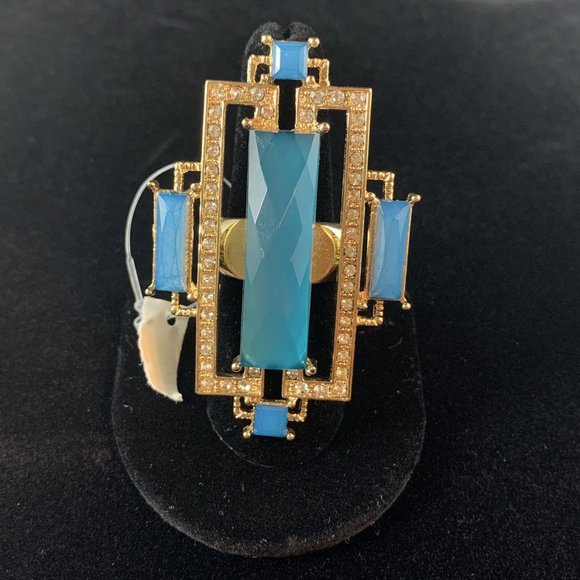 Teal,Blue,Turquoise,,Rectangle,Gold Tone Ring - Picture 1 of 2